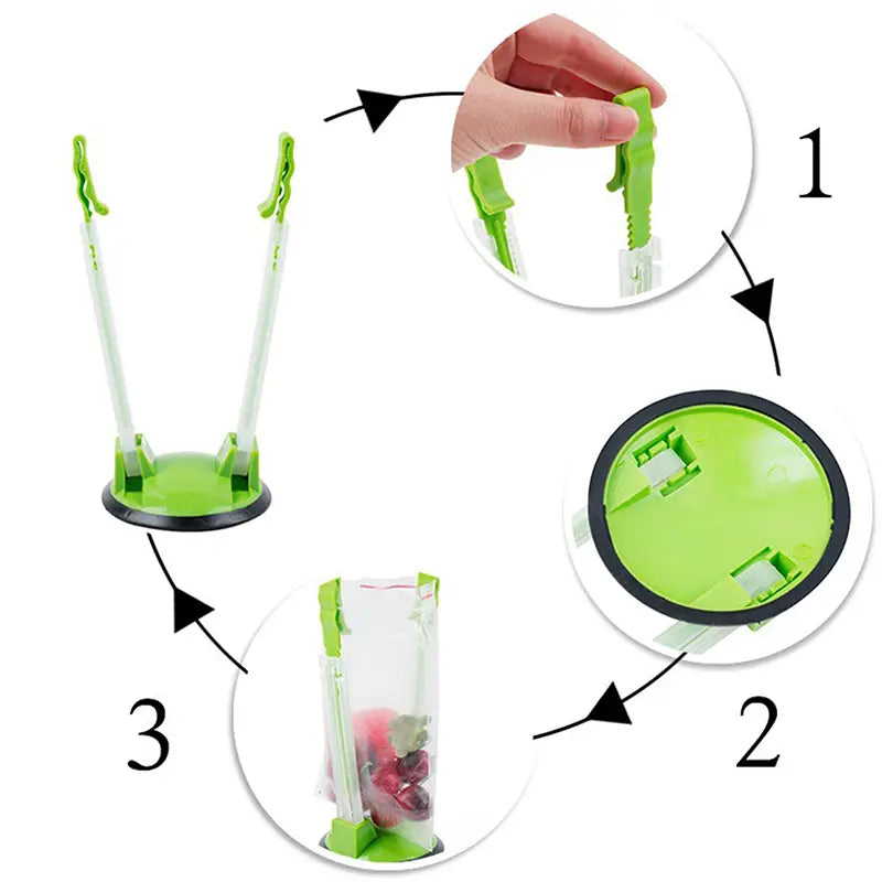 1pc Food Bag Holder Bracket, Adjustable Non Slip Ziplock Storage Bag Holder Bag Clip, Hands-Free Plastic Hands Baggy Rack, Sandwichs Bag Racks, Kitchen Gadget