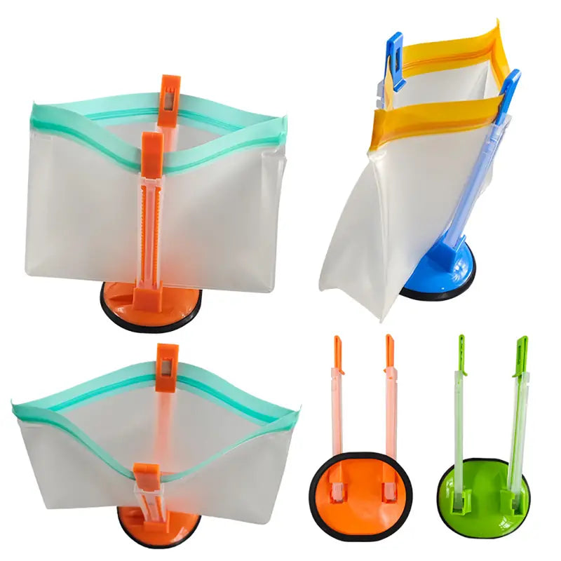 1pc Food Bag Holder Bracket, Adjustable Non Slip Ziplock Storage Bag Holder Bag Clip, Hands-Free Plastic Hands Baggy Rack, Sandwichs Bag Racks, Kitchen Gadget